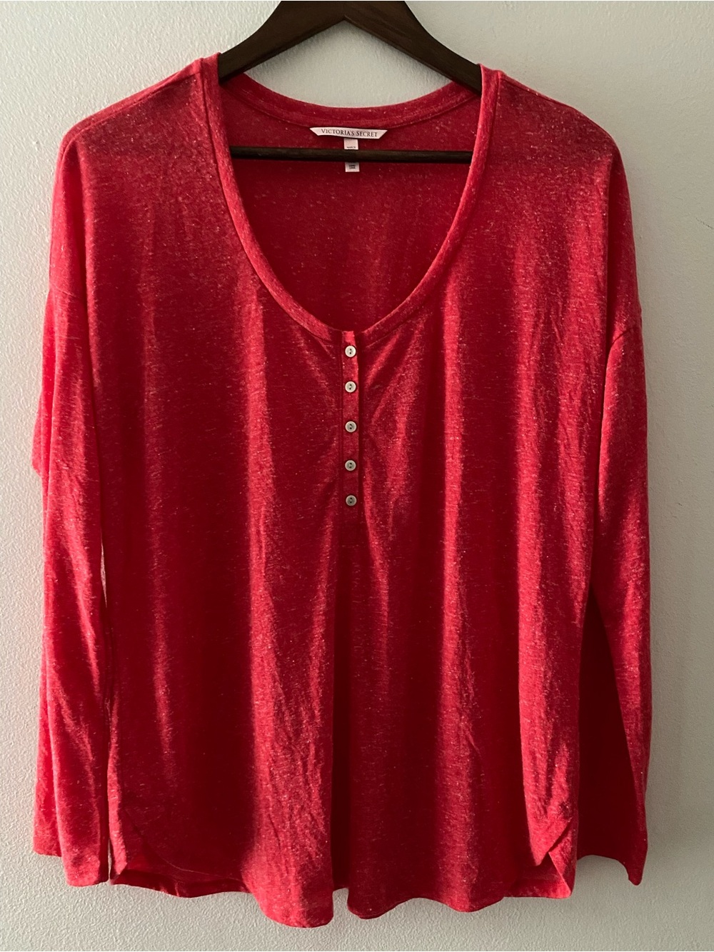 Victoria's Secret Cherry Red Long-Sleeve Henley Tee